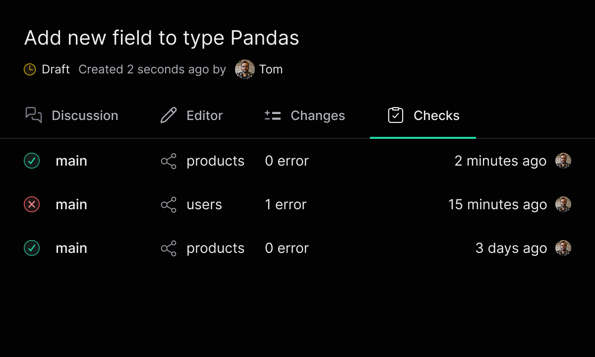 Schema checks screen